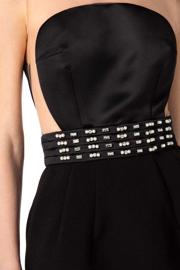 Mini-dress in crêpe fabric with tulle - Elisabetta Franchi® Outlet