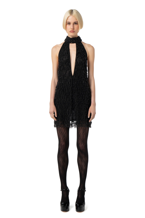Tulle mini-dress with embroidered pearls - Elisabetta Franchi® Outlet
