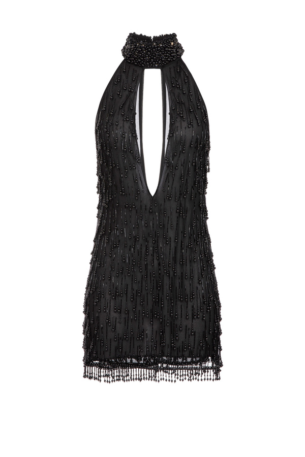 Tulle mini-dress with embroidered pearls - Elisabetta Franchi® Outlet