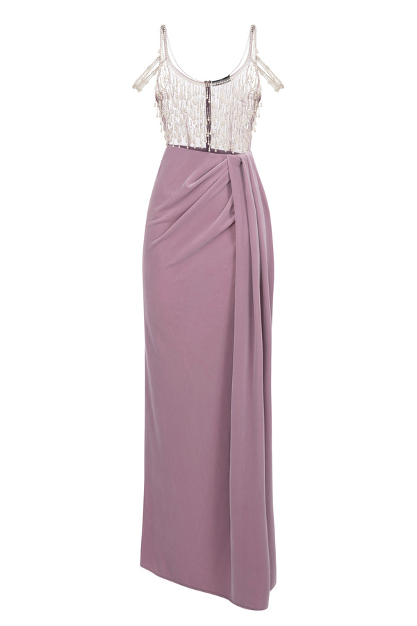 Red Carpet-Kleid aus besticktem Samt - Elisabetta Franchi® Outlet