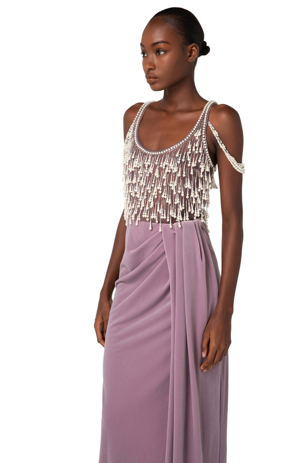 Red Carpet-Kleid aus besticktem Samt - Elisabetta Franchi® Outlet