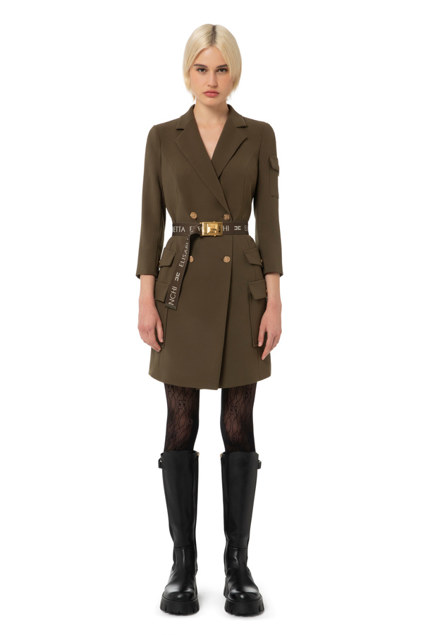 Coat dress in crêpe fabric with maxi pockets - Elisabetta Franchi® Outlet