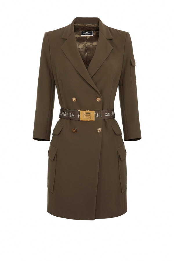 Coat dress in crêpe fabric with maxi pockets - Elisabetta Franchi® Outlet