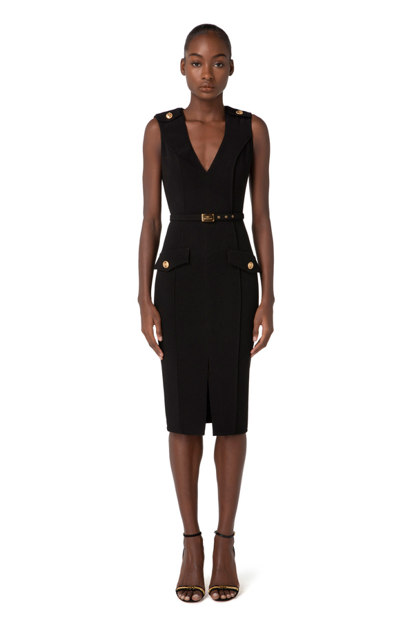 Calf-length sheath dress in crêpe fabric - Elisabetta Franchi® Outlet