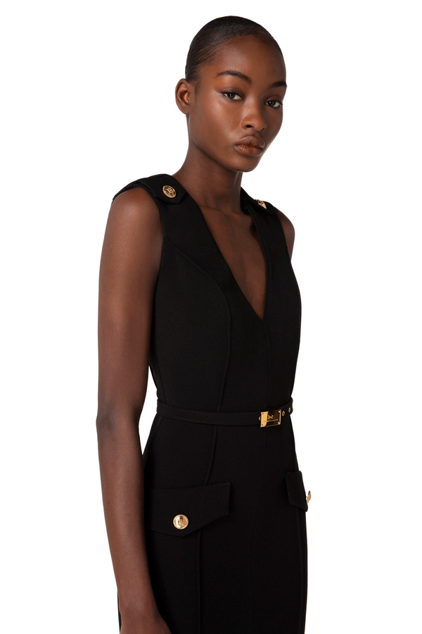 Calf-length sheath dress in crêpe fabric - Elisabetta Franchi® Outlet