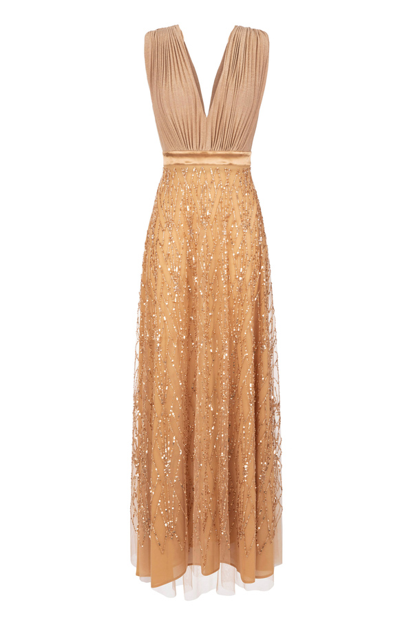 Red Carpet dress in jersey with diamond embroidery - Elisabetta Franchi® Outlet