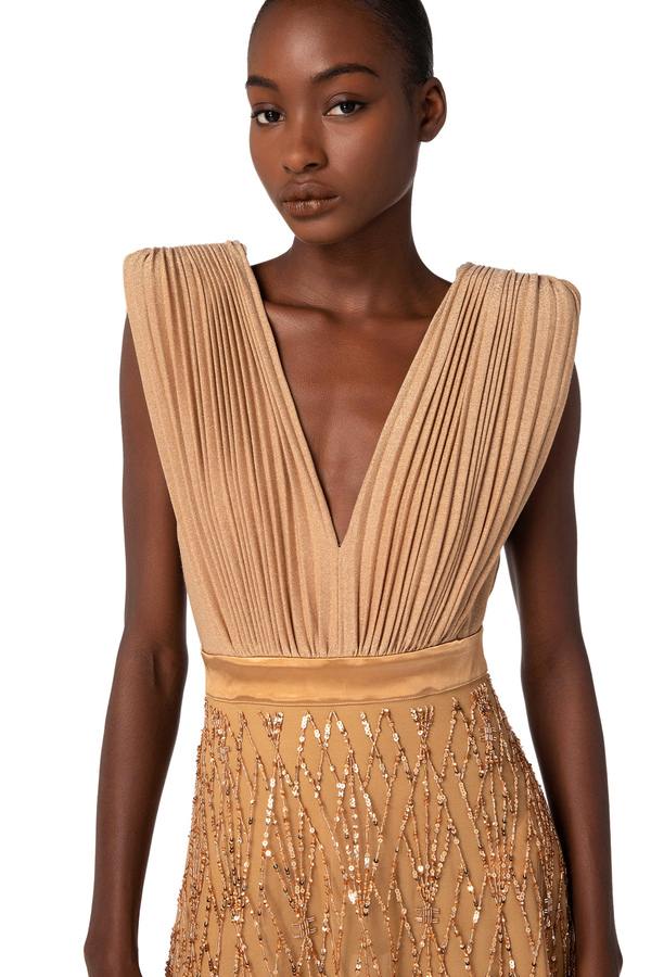 Red Carpet dress in jersey with diamond embroidery - Elisabetta Franchi® Outlet