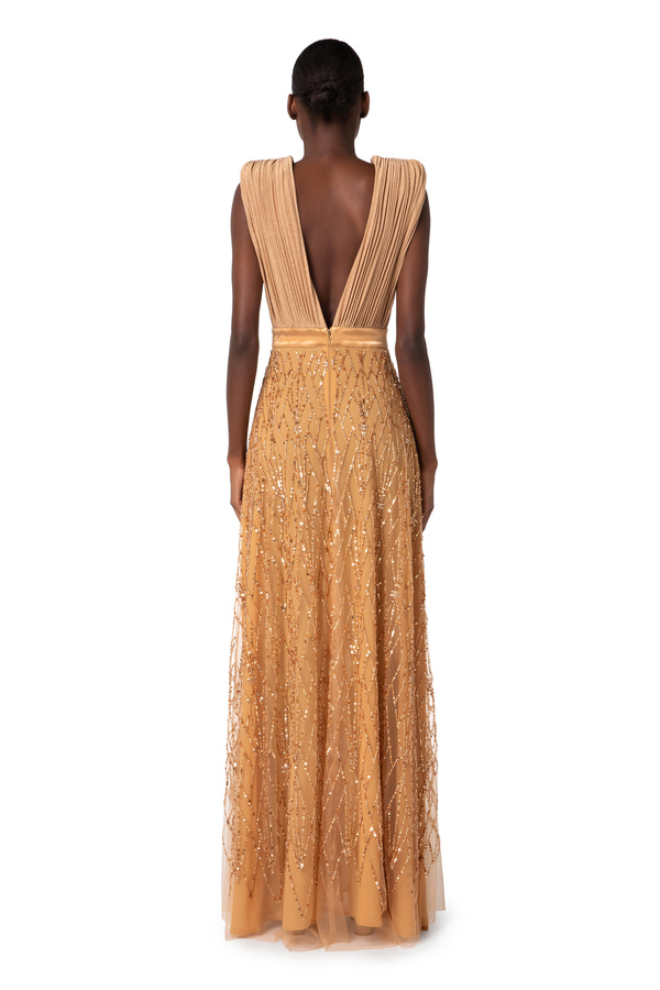 Red Carpet dress in jersey with diamond embroidery - Elisabetta Franchi® Outlet