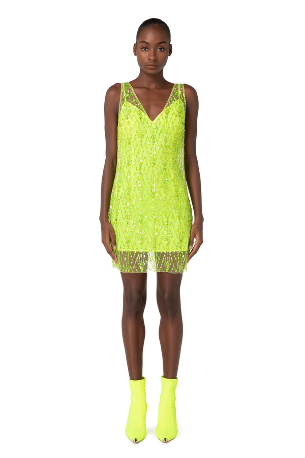 Tulle mini-dress with diamond embroidery - Elisabetta Franchi® Outlet
