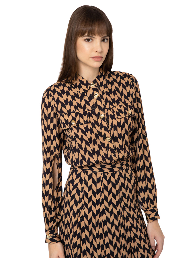 Herringbone print shirt-dress - Elisabetta Franchi® Outlet
