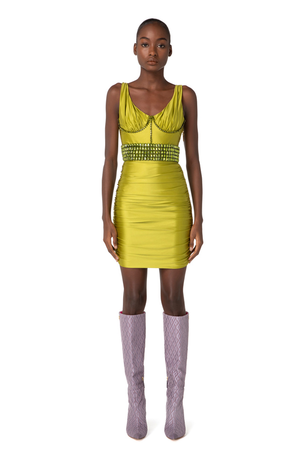 Lycra bustier mini-dress with rhinestones - Elisabetta Franchi® Outlet