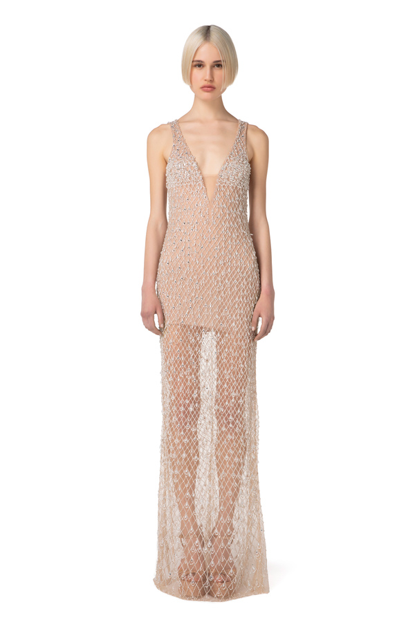 Tulle Red Carpet dress with diamond embroidery - Elisabetta Franchi® Outlet