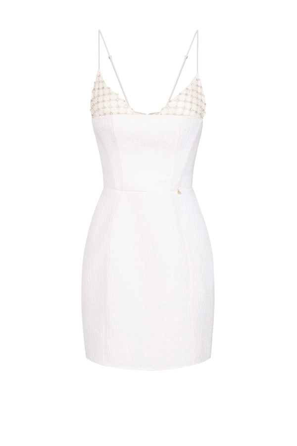 Minivestido de tejido texturizado con copa bordadas - Elisabetta Franchi® Outlet