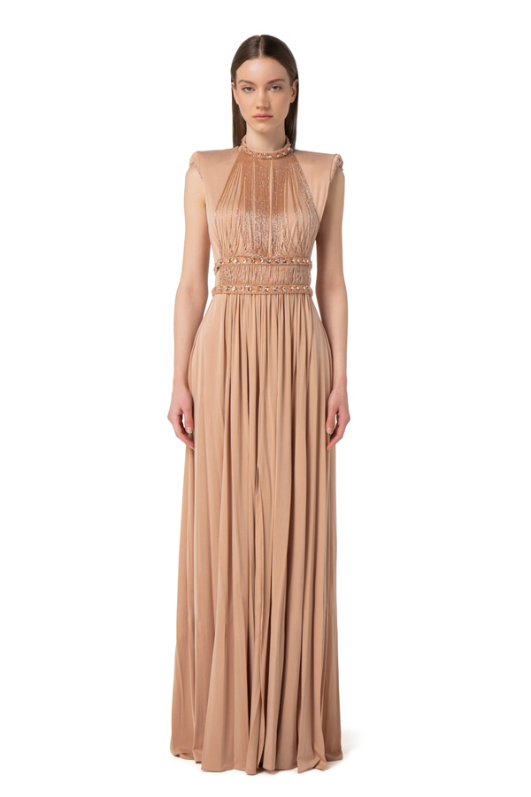 Red Carpet dress in cupro jersey with necklace - Elisabetta Franchi® Outlet