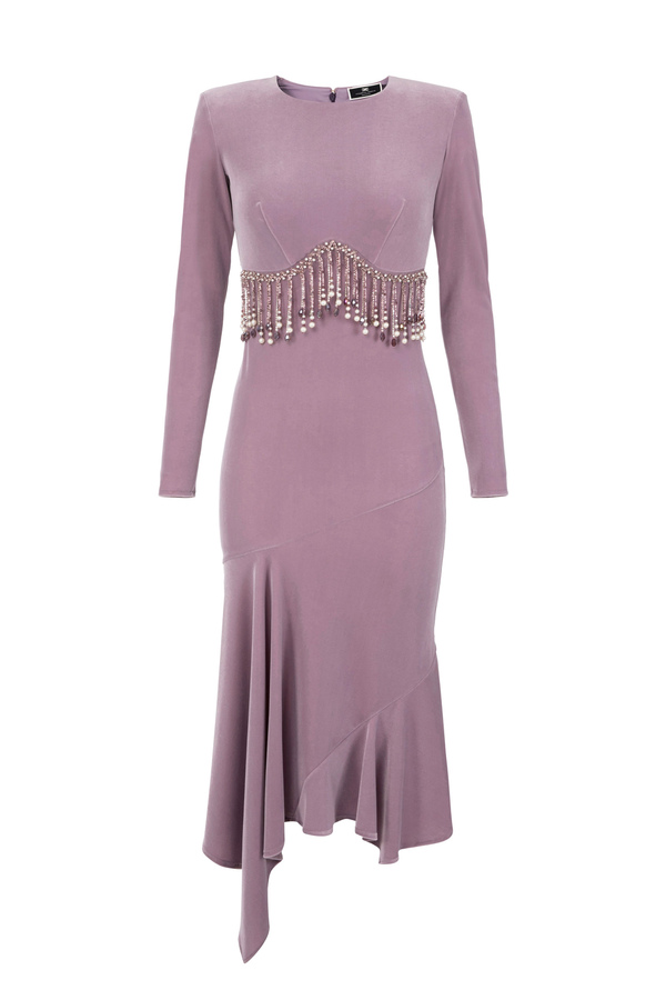 Robe midi en velours avec perles - Elisabetta Franchi® Outlet
