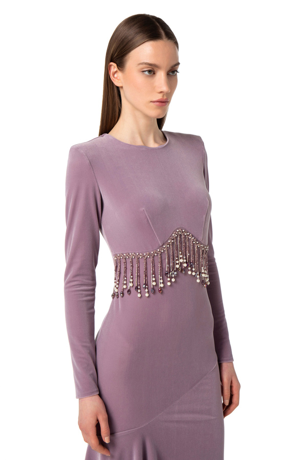 Robe midi en velours avec perles - Elisabetta Franchi® Outlet
