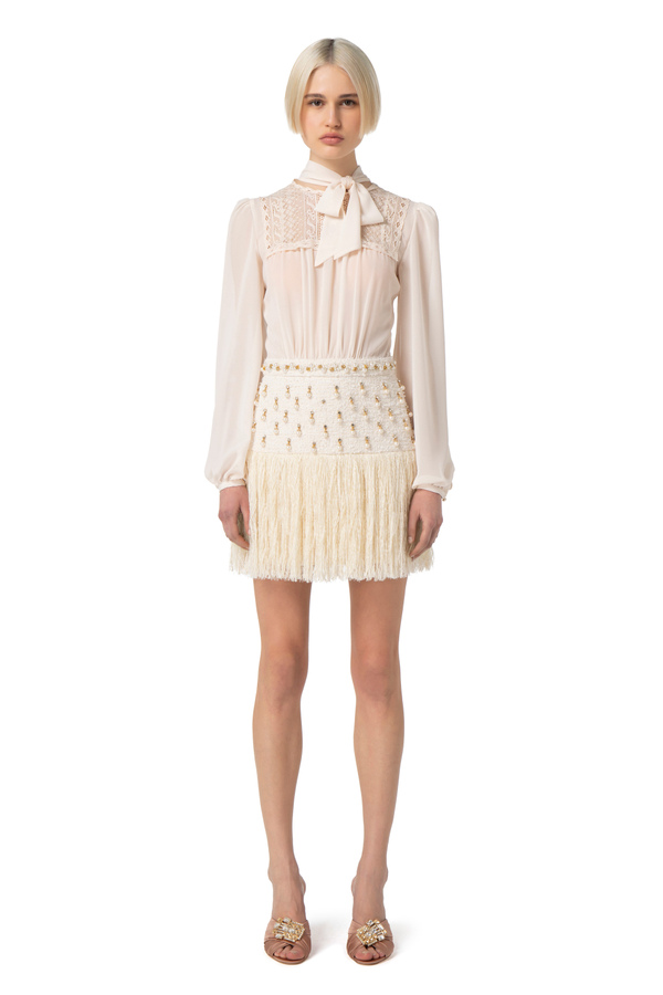 Combined embroidered tweed mini-dress - Elisabetta Franchi® Outlet