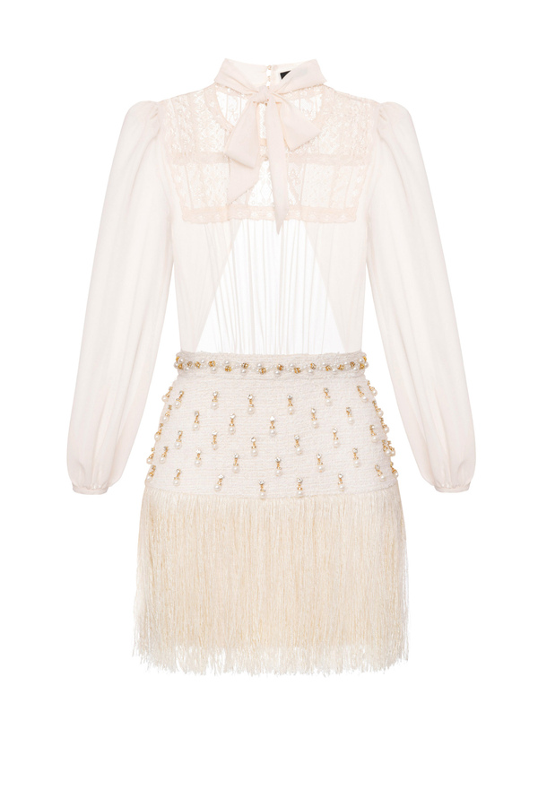 Combined embroidered tweed mini-dress - Elisabetta Franchi® Outlet