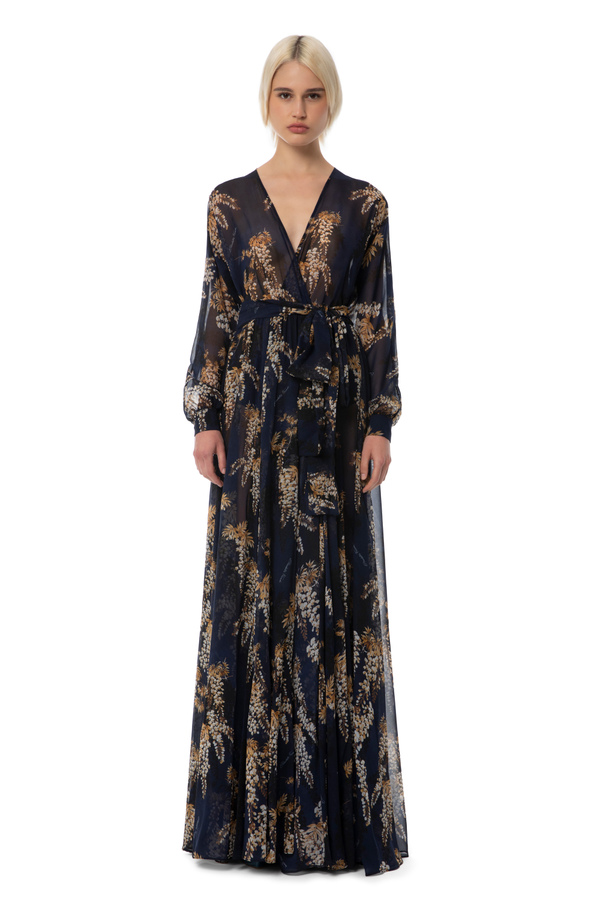 Red Carpet dress made of voile with floral print - Elisabetta Franchi® Outlet