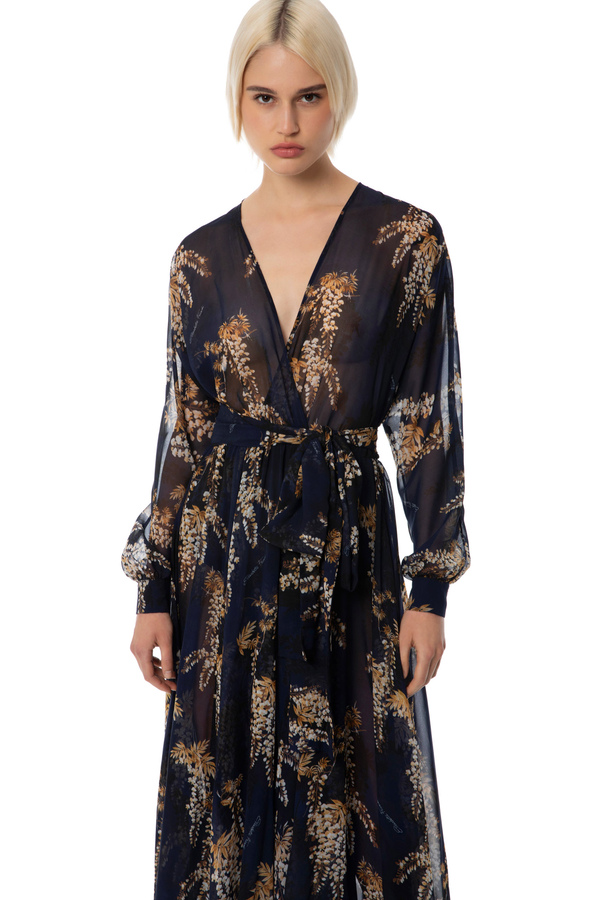 Red Carpet dress made of voile with floral print - Elisabetta Franchi® Outlet