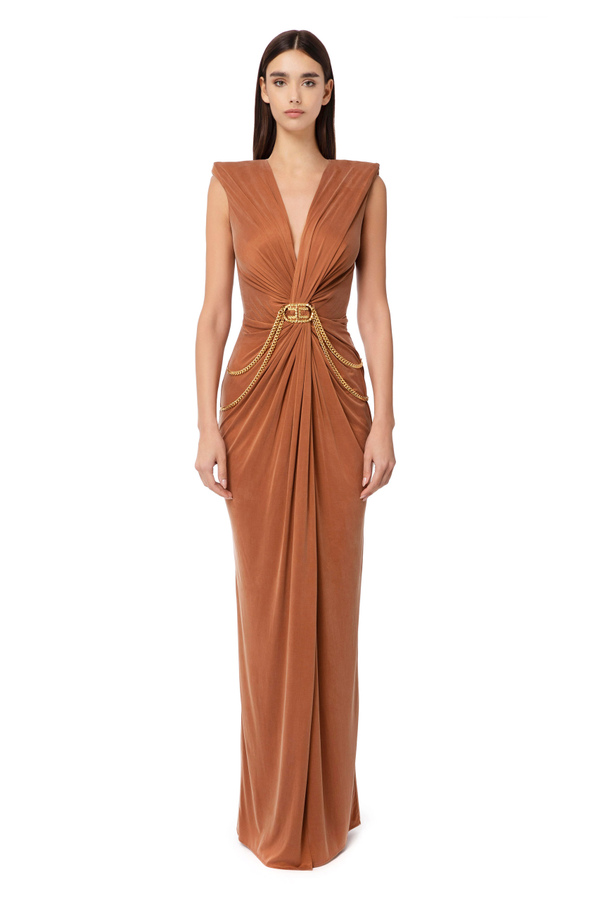 Sleeveless red carpet dress with knot on the waist - Elisabetta Franchi® Outlet