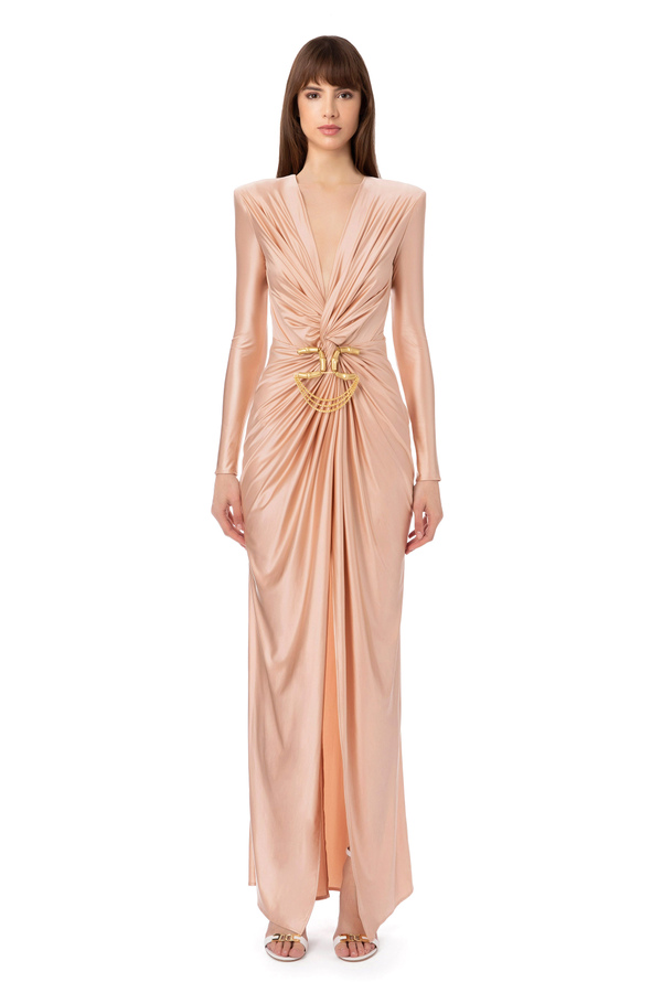 Red carpet dress in lycra with double C accessory - Elisabetta Franchi® Outlet