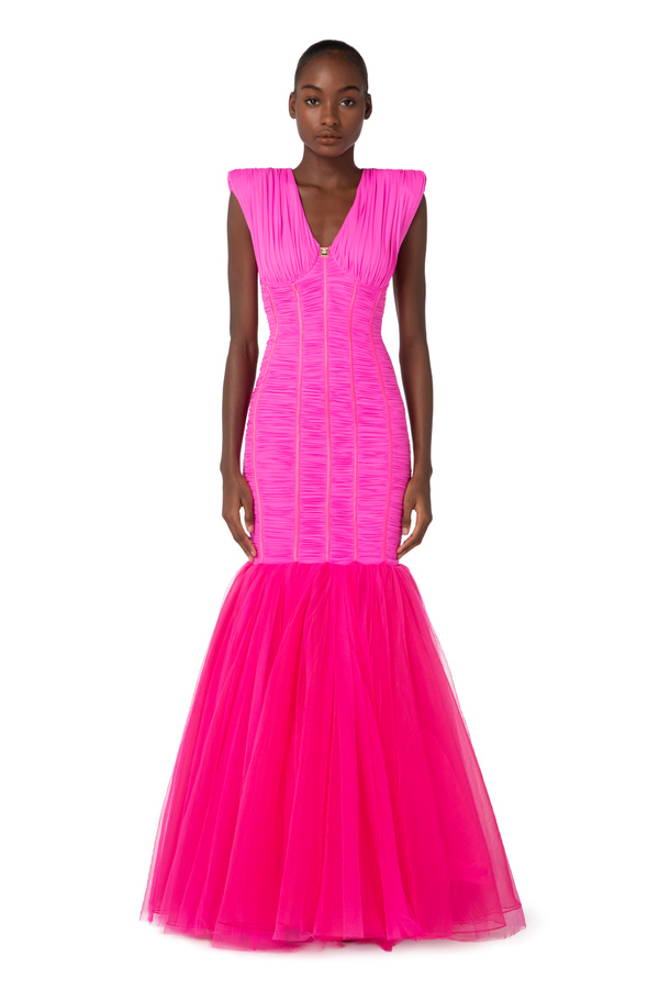 Red Carpet dress in tulle fabric - Elisabetta Franchi® Outlet