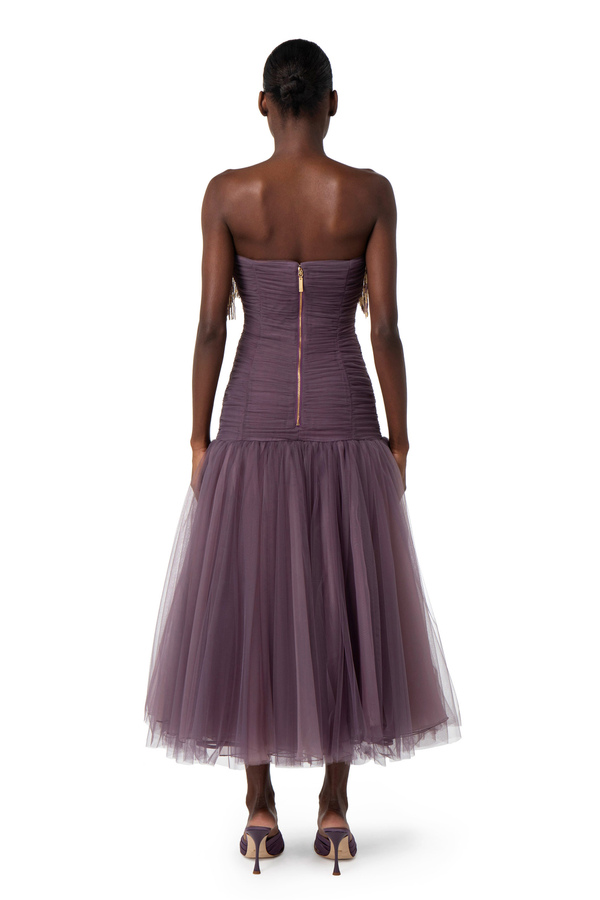 Tulle Red Carpet dress with fringes - Elisabetta Franchi® Outlet