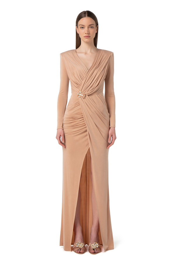 Red Carpet dress in cupro jersey with accessory - Elisabetta Franchi® Outlet