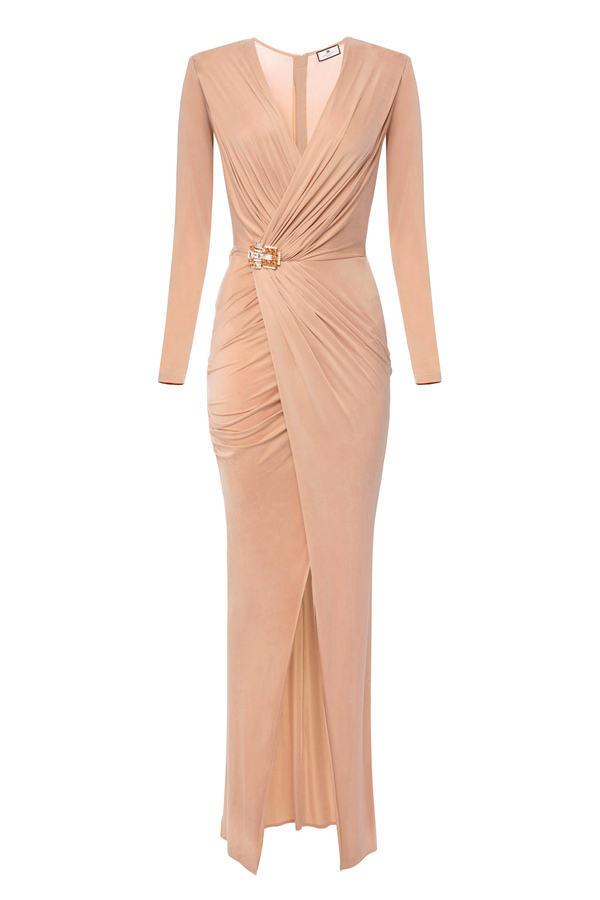 Red Carpet dress in cupro jersey with accessory - Elisabetta Franchi® Outlet