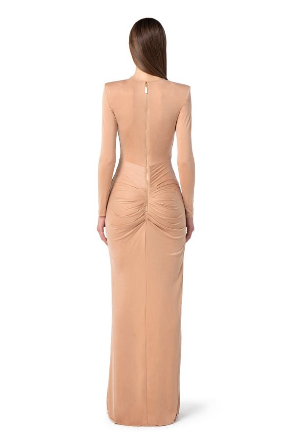 Red Carpet dress in cupro jersey with accessory - Elisabetta Franchi® Outlet