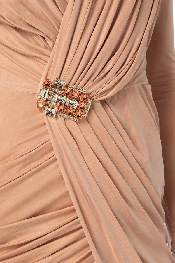 Red Carpet dress in cupro jersey with accessory - Elisabetta Franchi® Outlet