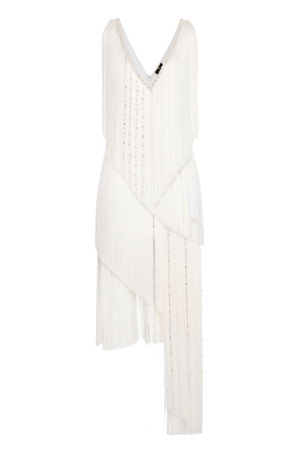 Crêpe dress with fringes - Elisabetta Franchi® Outlet