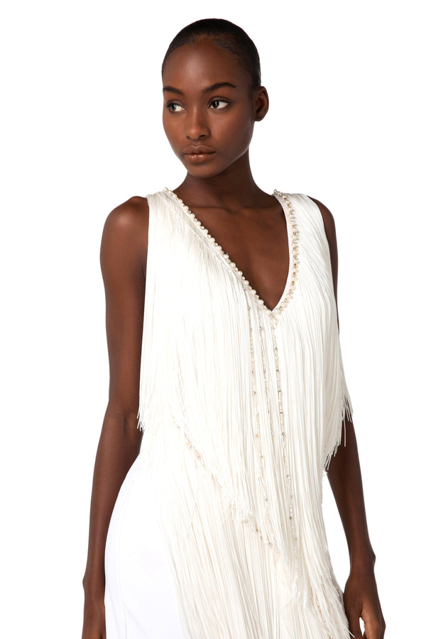 Crêpe dress with fringes - Elisabetta Franchi® Outlet