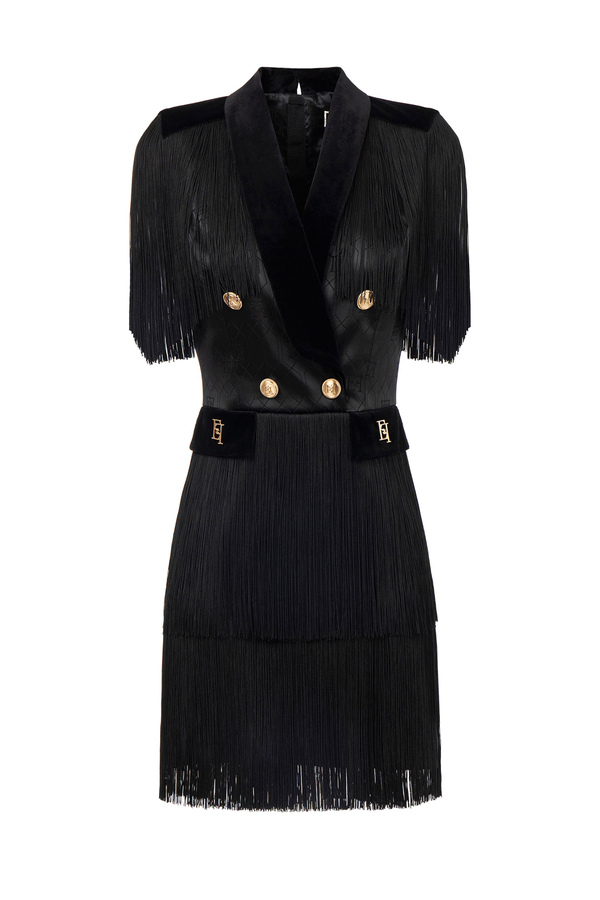 Coat dress in satin fabric with fringes - Elisabetta Franchi® Outlet