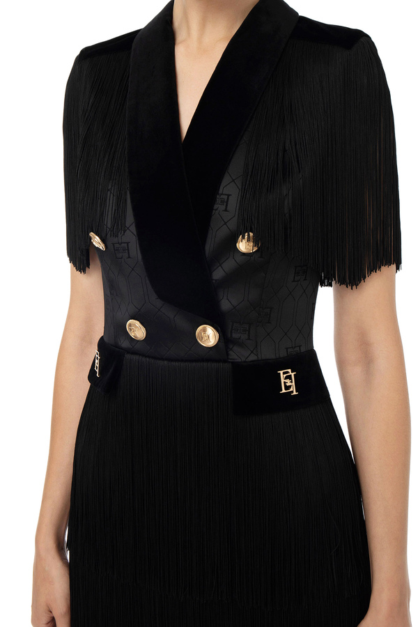 Coat dress in satin fabric with fringes - Elisabetta Franchi® Outlet