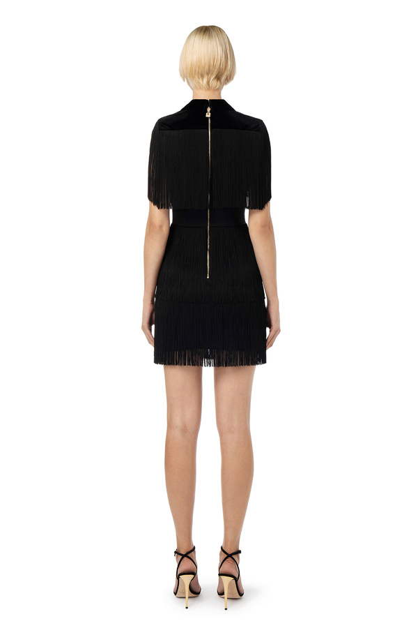 Coat dress in satin fabric with fringes - Elisabetta Franchi® Outlet