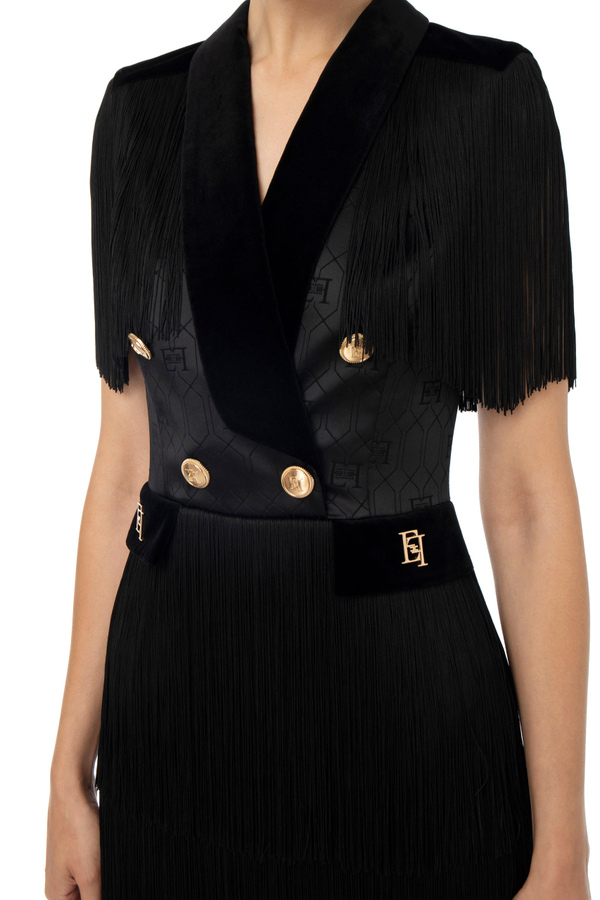 Coat dress in satin fabric with fringes - Elisabetta Franchi® Outlet