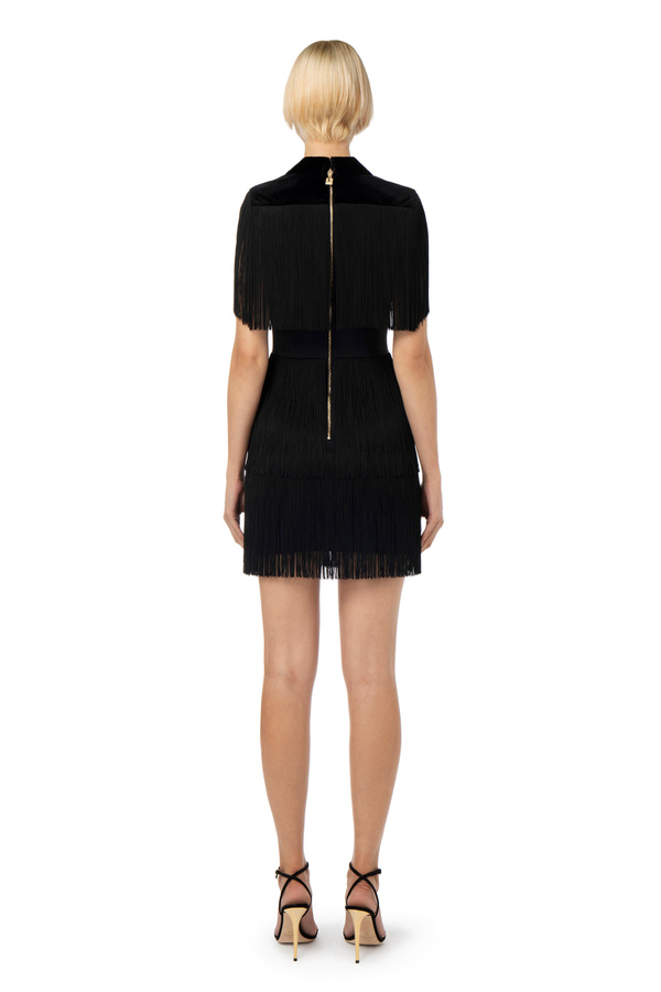 Vestido abrigo de raso con flecos - Elisabetta Franchi® Outlet