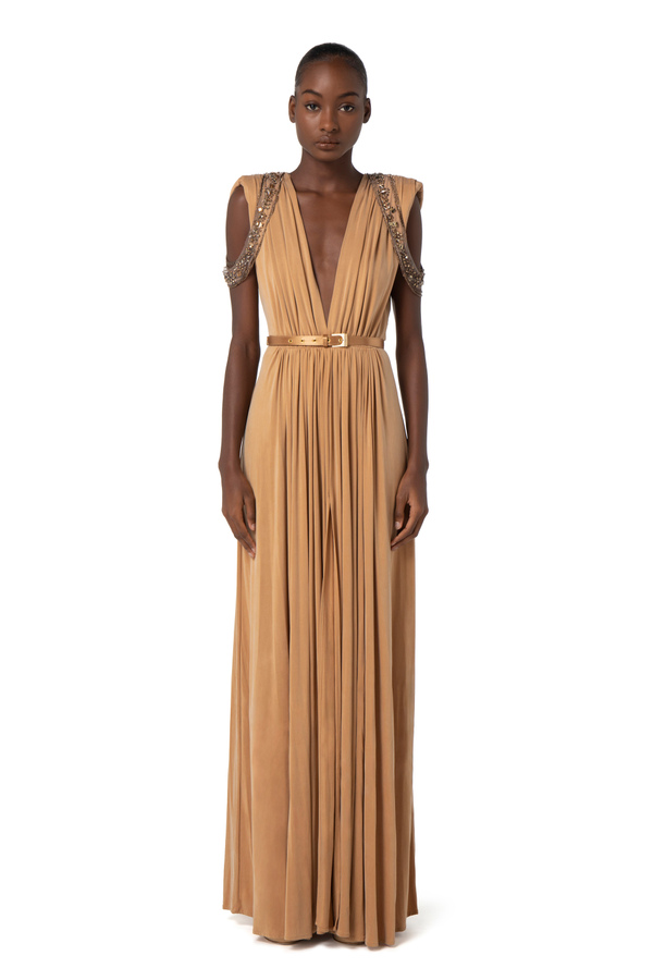 Red Carpet dress in cupro jersey with micro rhinestones - Elisabetta Franchi® Outlet