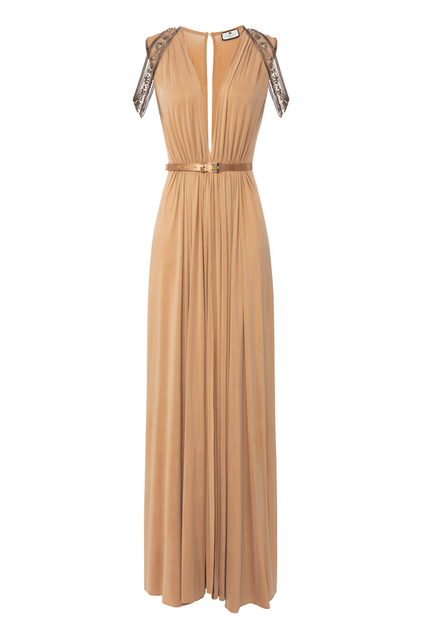 Red Carpet dress in cupro jersey with micro rhinestones - Elisabetta Franchi® Outlet