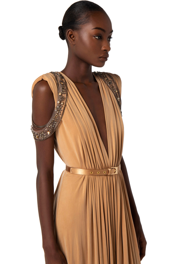 Red Carpet dress in cupro jersey with micro rhinestones - Elisabetta Franchi® Outlet