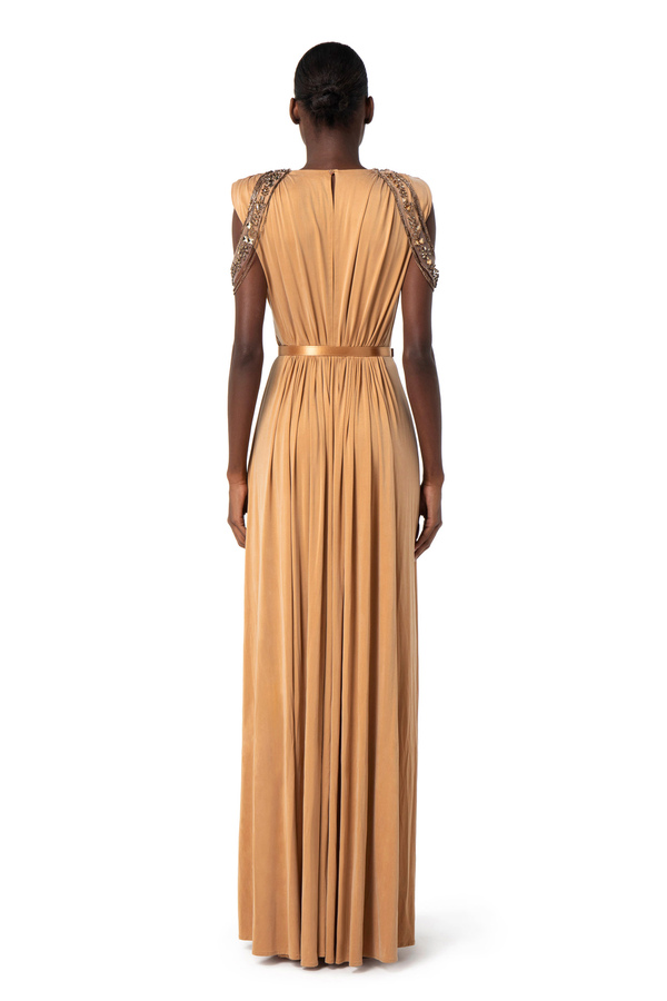 Red Carpet dress in cupro jersey with micro rhinestones - Elisabetta Franchi® Outlet