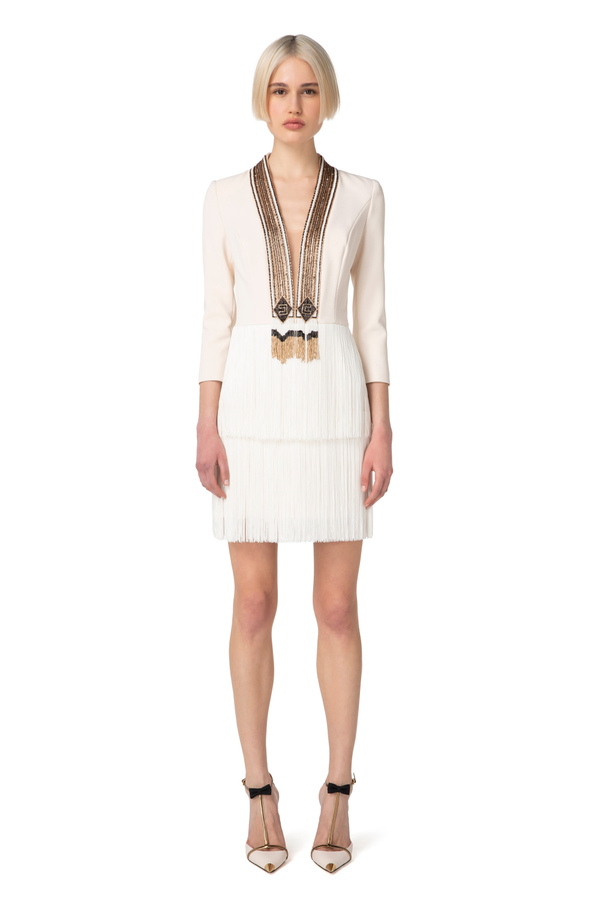 Mini-dress in double layer crêpe fabric with sequins embroidery - Elisabetta Franchi® Outlet