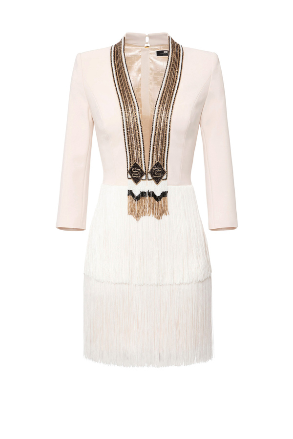 Mini-dress in double layer crêpe fabric with sequins embroidery - Elisabetta Franchi® Outlet