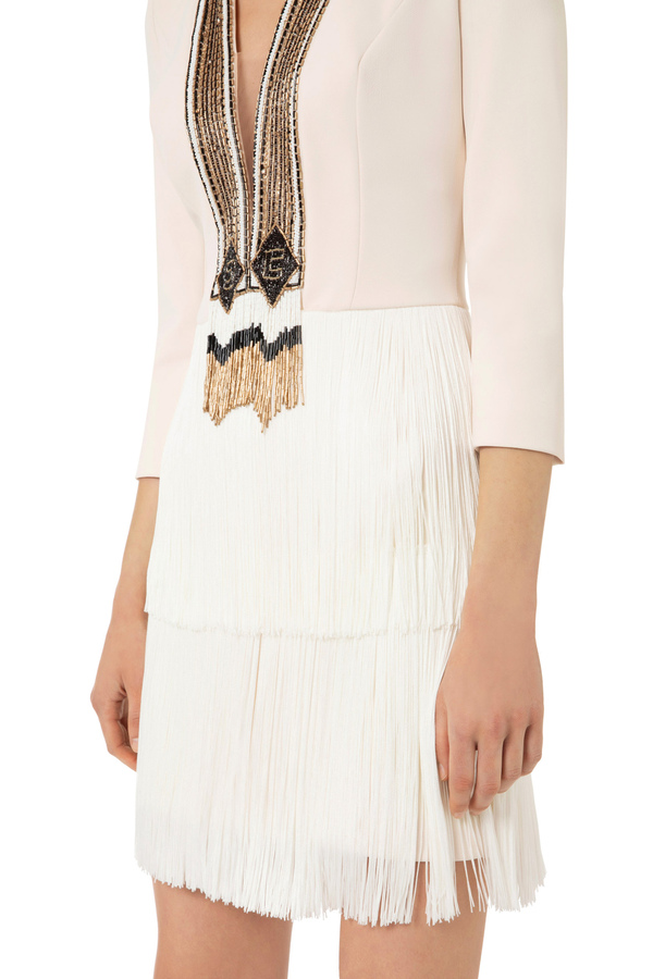 Mini-dress in double layer crêpe fabric with sequins embroidery - Elisabetta Franchi® Outlet