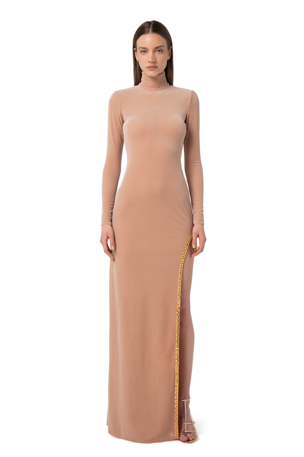 Red Carpet dress in velvet with chain - Elisabetta Franchi® Outlet