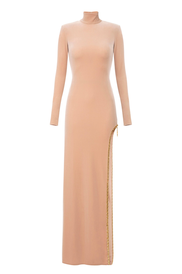 Red Carpet dress in velvet with chain - Elisabetta Franchi® Outlet