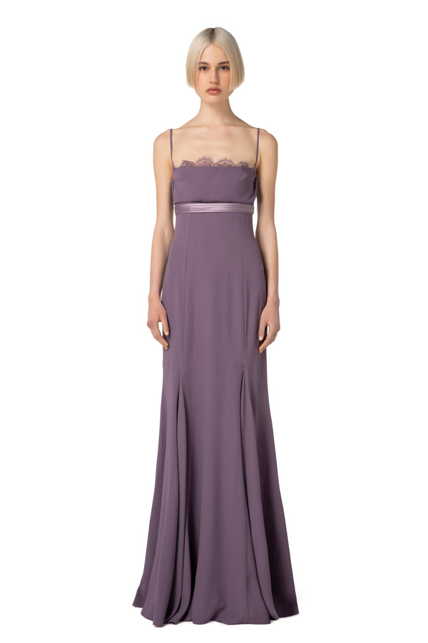 Vestido Red Carpet de raso con aplicaciones de encaje - Elisabetta Franchi® Outlet