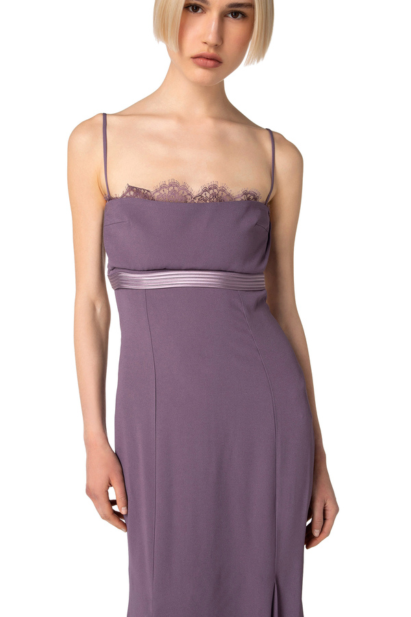 Satin Red Carpet dress with lace inserts - Elisabetta Franchi® Outlet